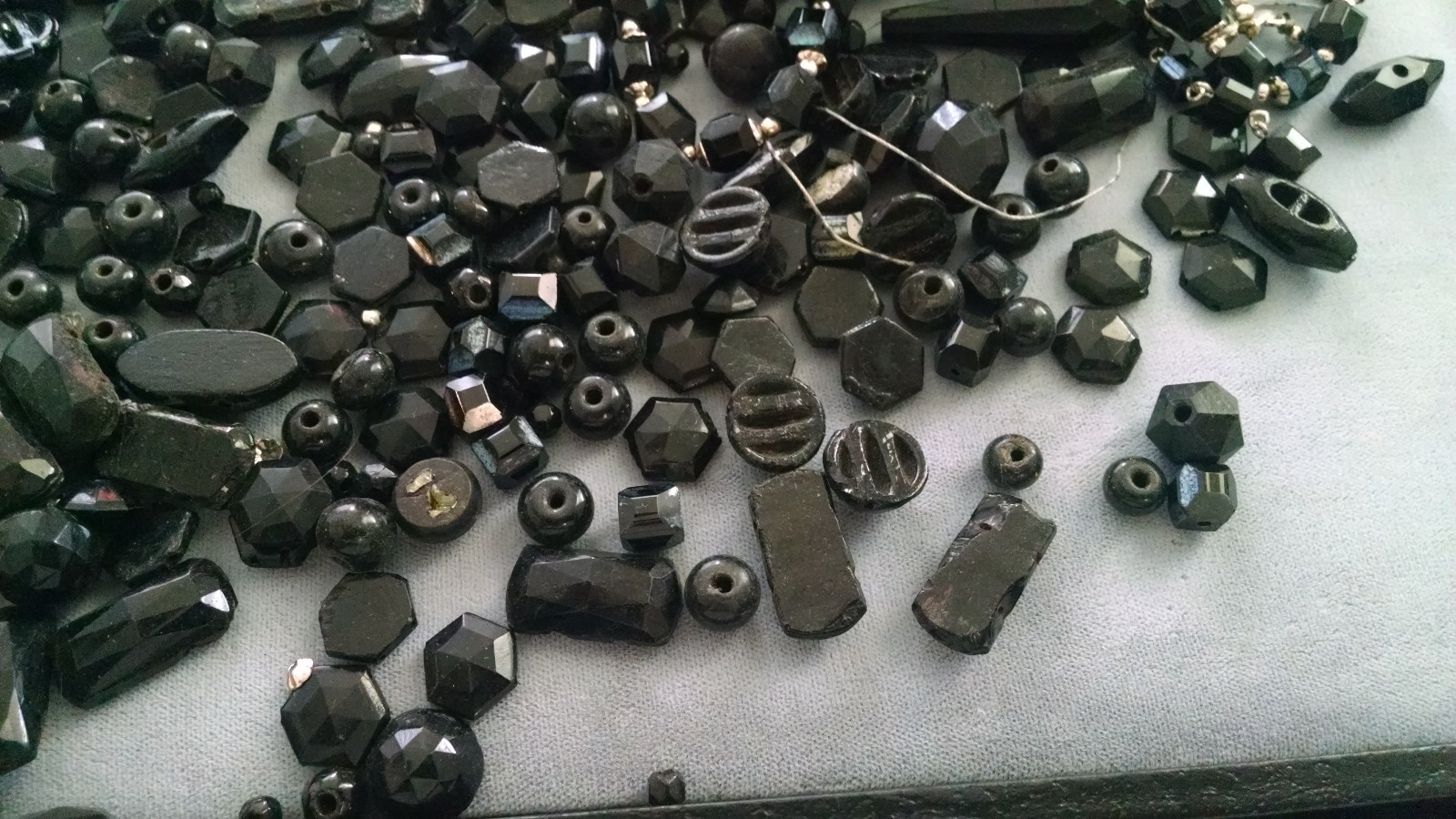Vintage Lot 450 Black Glass Beads W/ ATCO Black String