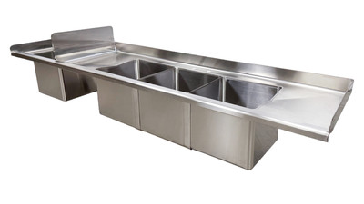 NSF 77'' W Commercial Food Truck Three Compartment Sink, Stainless Steel