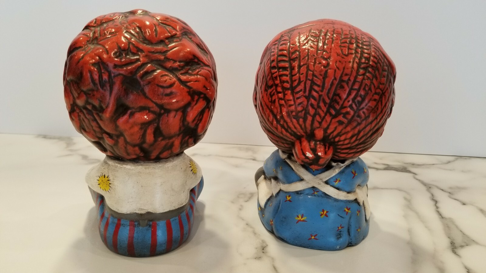 Vintage Retro Pair Raggedy Ann & Andy Ceramic Figurines, Yozie Molds