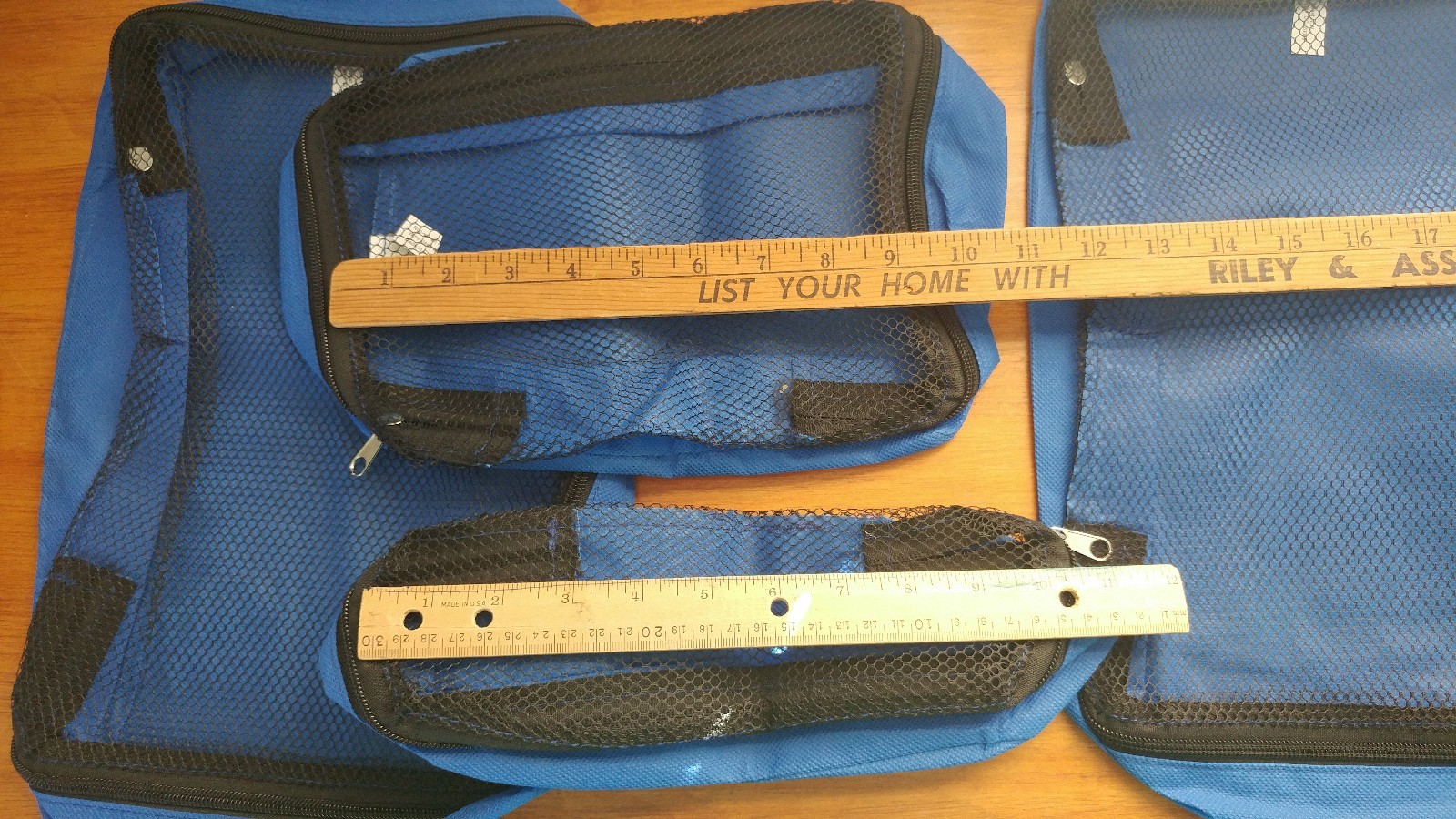 Set of 4 AARP Travel Bags Zip Up Suitcase Organizers Blue with Black Mesh NEW