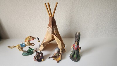 Vintage Elastolin - Indian Western teepee scene vintage toy, ~1949 - Germany