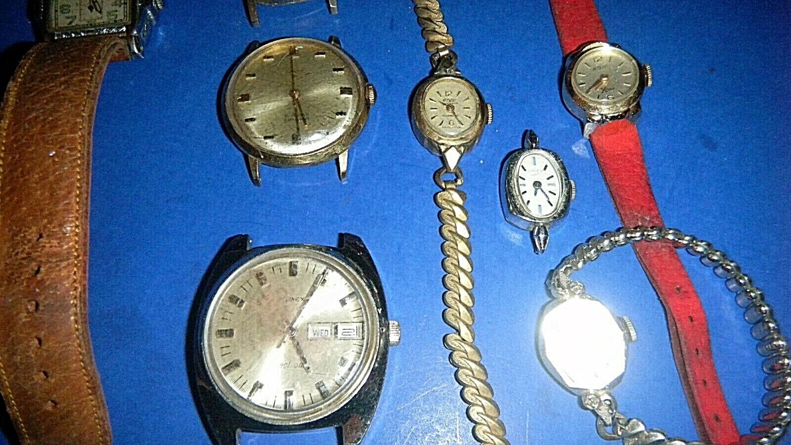 Parts Lot of Once Nice Stem-Wound Watches - Timex, Rex, Avalon, Enzo+ 2 GF Bands