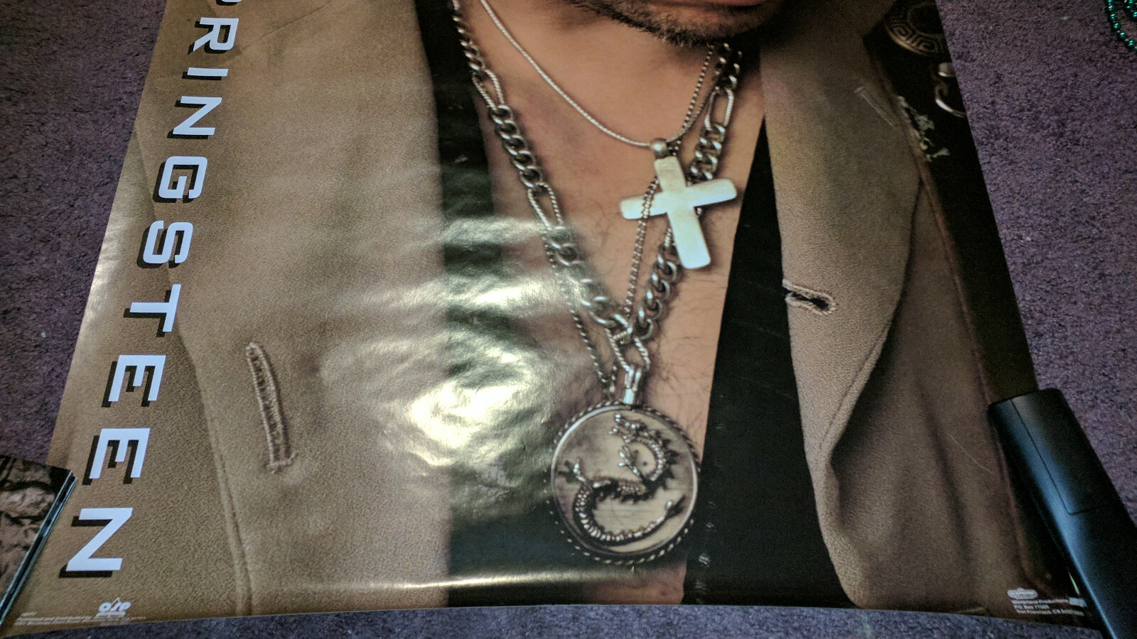 Bruce Springsteen poster Cross Necklace Portrait Brown MINT OOP 24x36 80's 90's