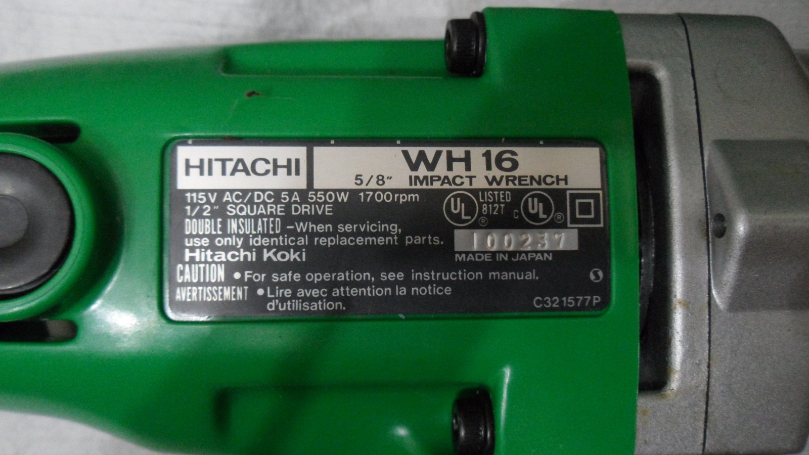 HITACHI WH 16 5/8” IMPACT WRENCH 550W 1700 RPM 1/2