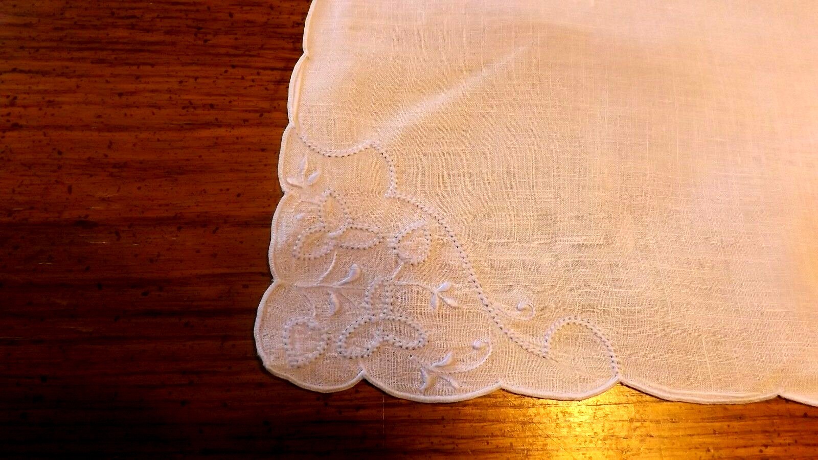 VINTAGE Small-Medium Dresser Scarf-Awesome but 2 small holes--Blue stitching