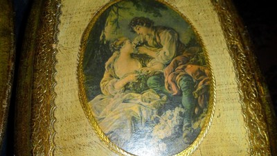 VINTAGE pair ITALIAN FLORENTINE GOLD  PICTURES PLACQUES  -7 1/4