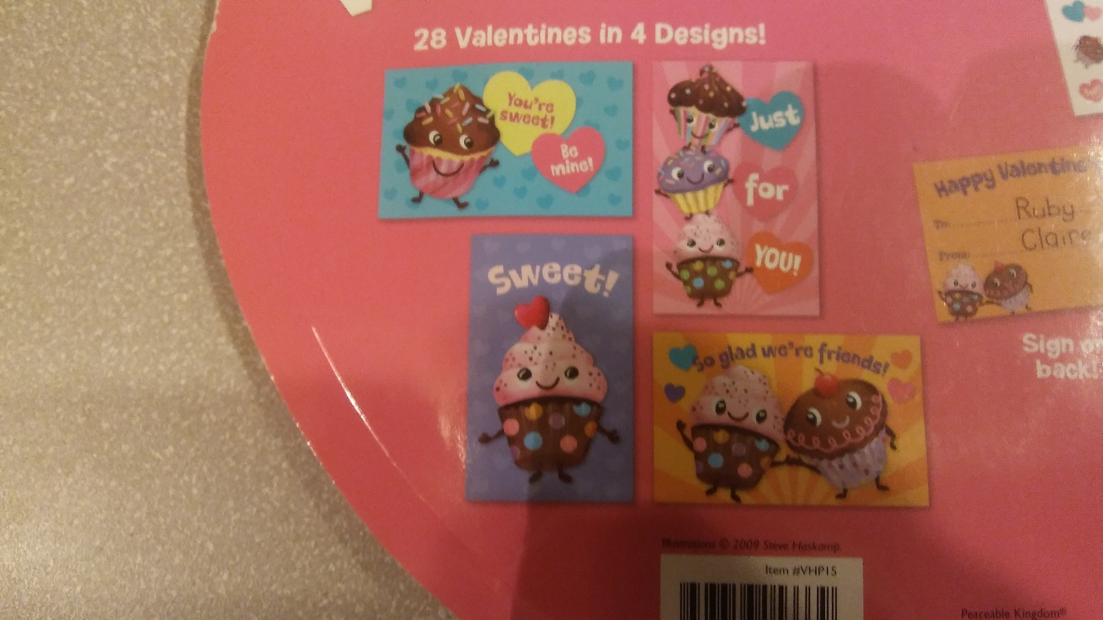 Peaceable Kingdom Valentine Heart Pack Cupcake Cards and Stickers,new in package