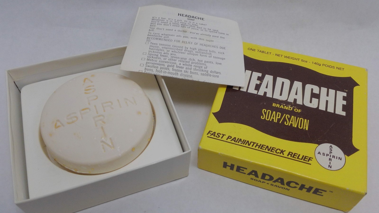 Novelty Gift Headache Brand of Soap Large Aspirin Shaped Bar