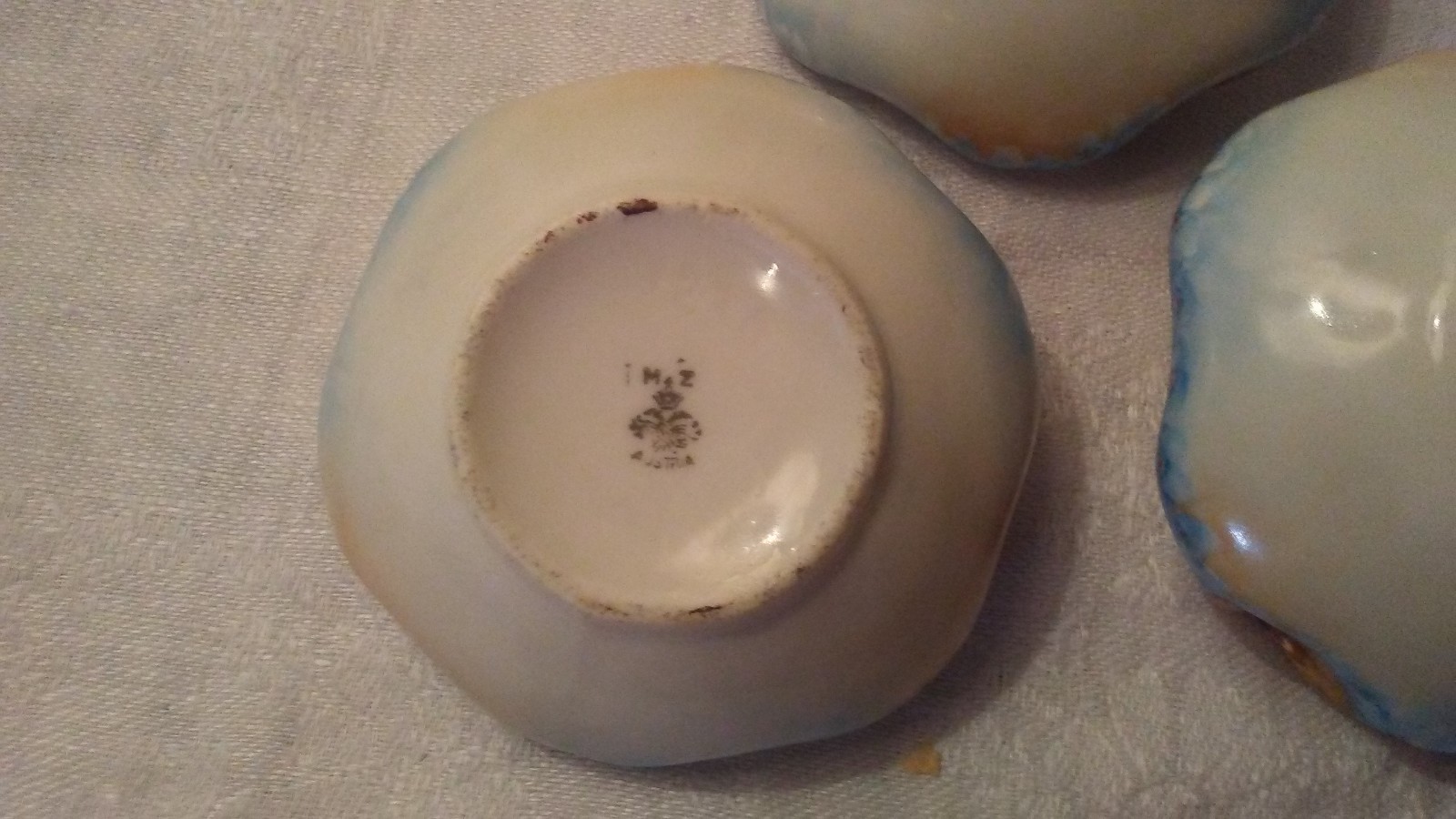 Set of 3 Porcelain Open Salt Cellar Dip MZ Austria - Antique, Signed