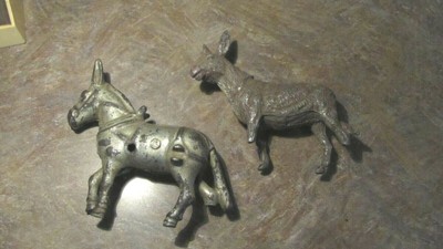 Antique Toy Parts Kenton,Arcade,Hubley,Ives,-2 Cast Iron Metal Donkeys