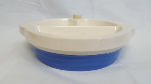 Vintage Divided Warming Baby Feeding Dish Ceramic Excello With Plug Delft Blue