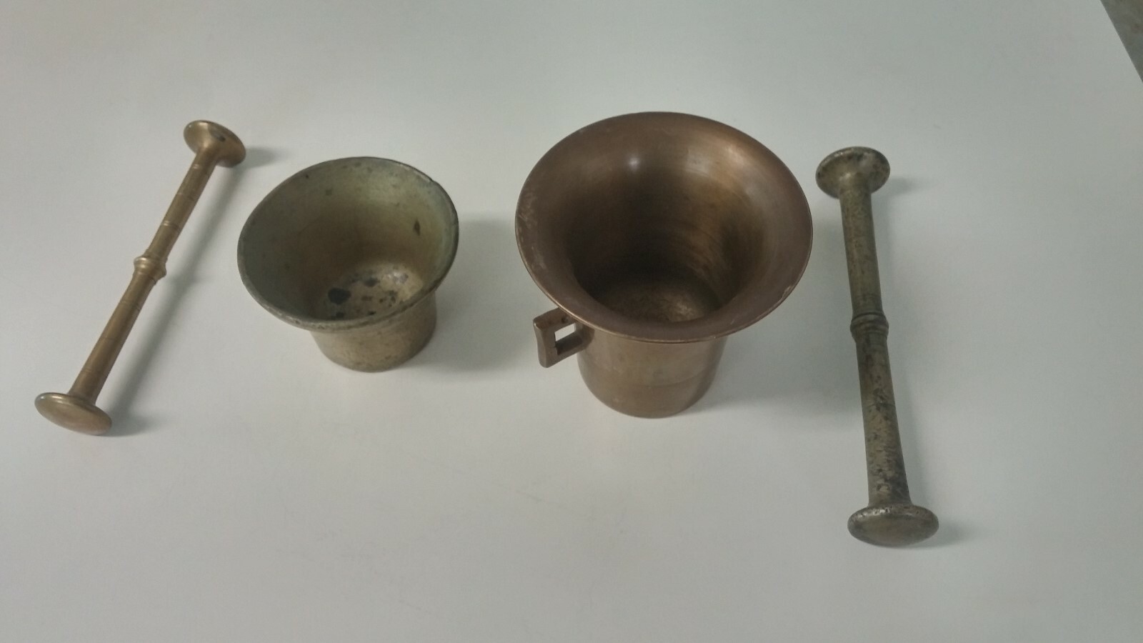 Pair Very Old Heavy Brass Mortar and Pestle Apothecary Herbalist Antique BIN OBO