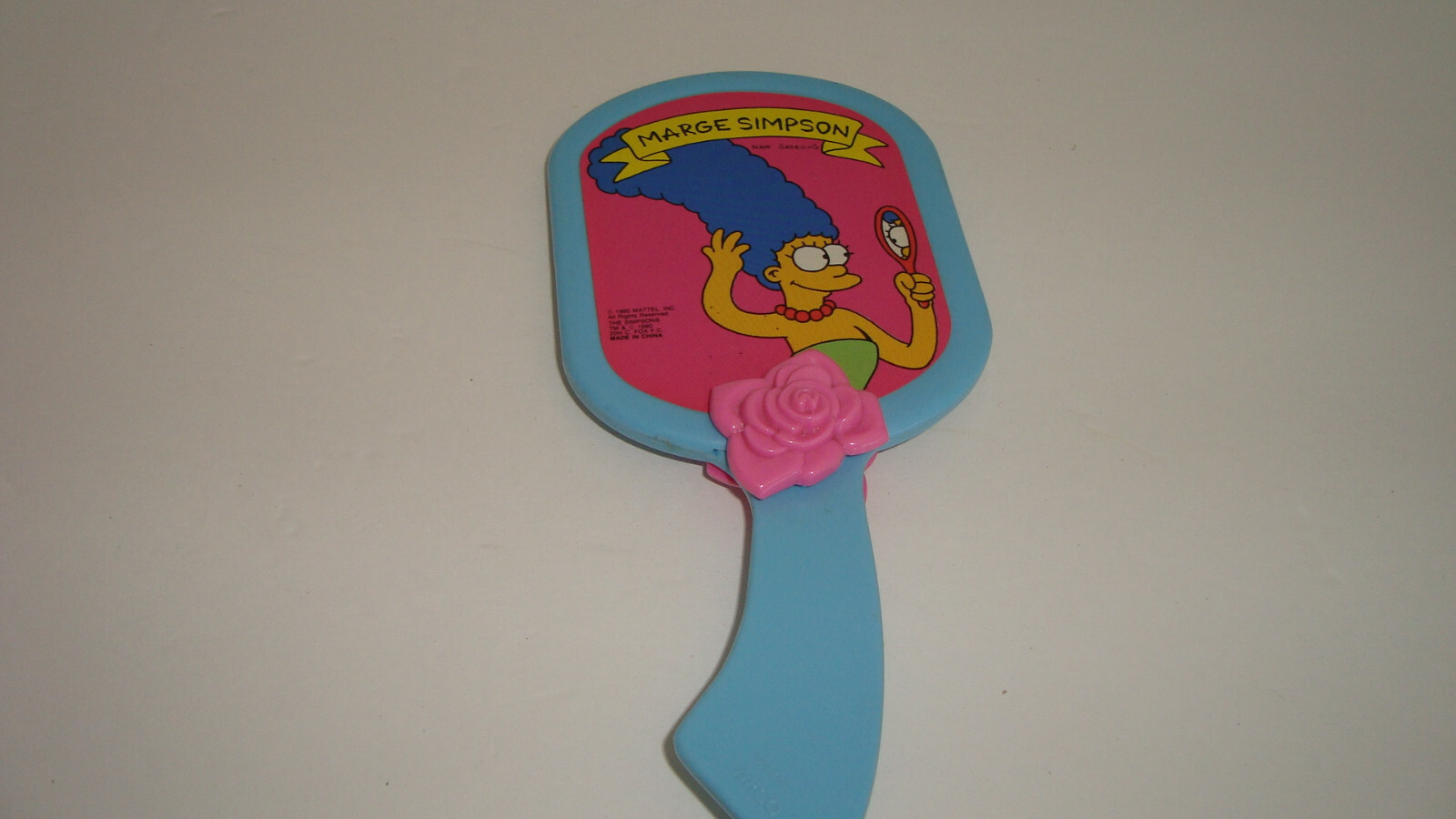 The Simpsons Marge Hand Held Mirror HTF Rare Toy Matt Groening Blue Pink Flower