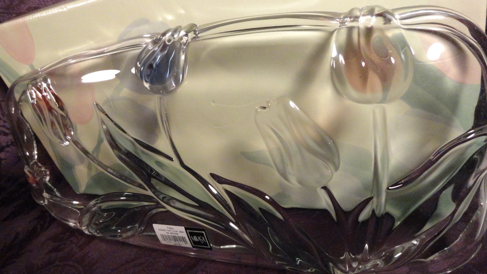 MIKASA TIVOLI CANAPE TRAY PINK/BLUE TULIPS GERMAN MADE WALTHERGLAS