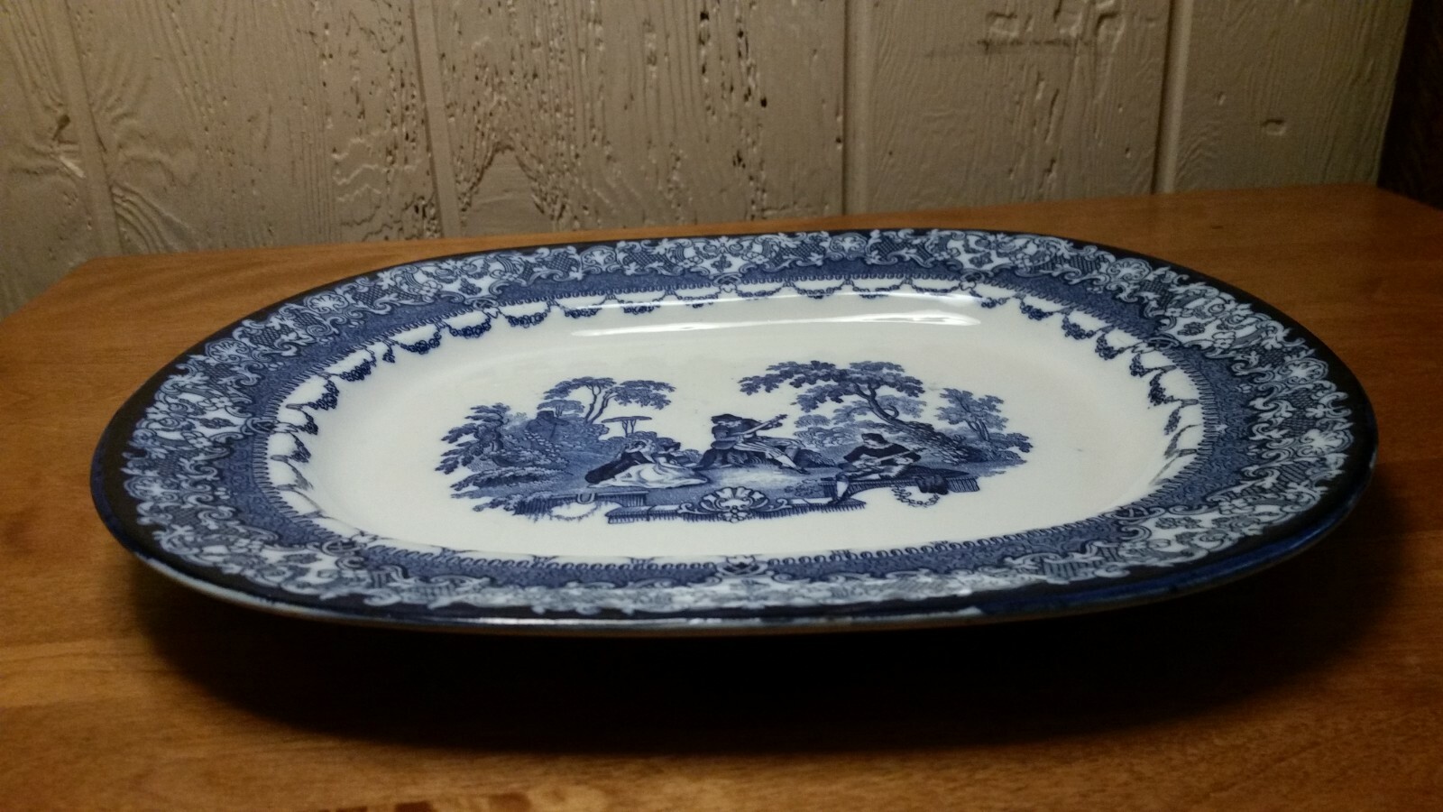 Vintage Doulton Flow Blue Watteau Musical Serenade Plate/Platter 13 1/2” x 11”