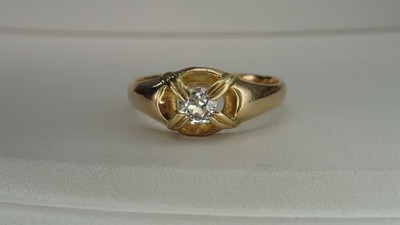 Mine Cut Art Deco Belcher Style Diamond Ring .33 tcw 18K size 8 European marks