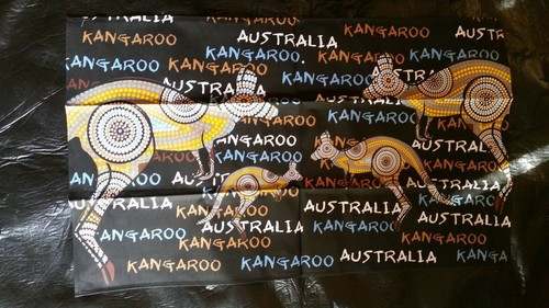 Australia Aboriginal kangaroo brown black tea towel NEW cotton travel