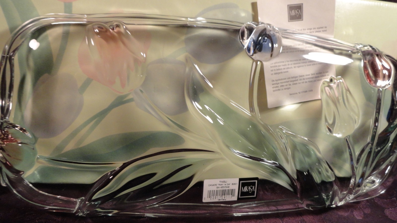 MIKASA TIVOLI CANAPE TRAY PINK/BLUE TULIPS GERMAN MADE WALTHERGLAS