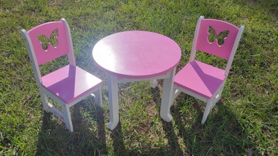 Emily Rose 18'' Doll Butterflies Wooden Table And 2 Chairs Pink/White SEE PHOTOS