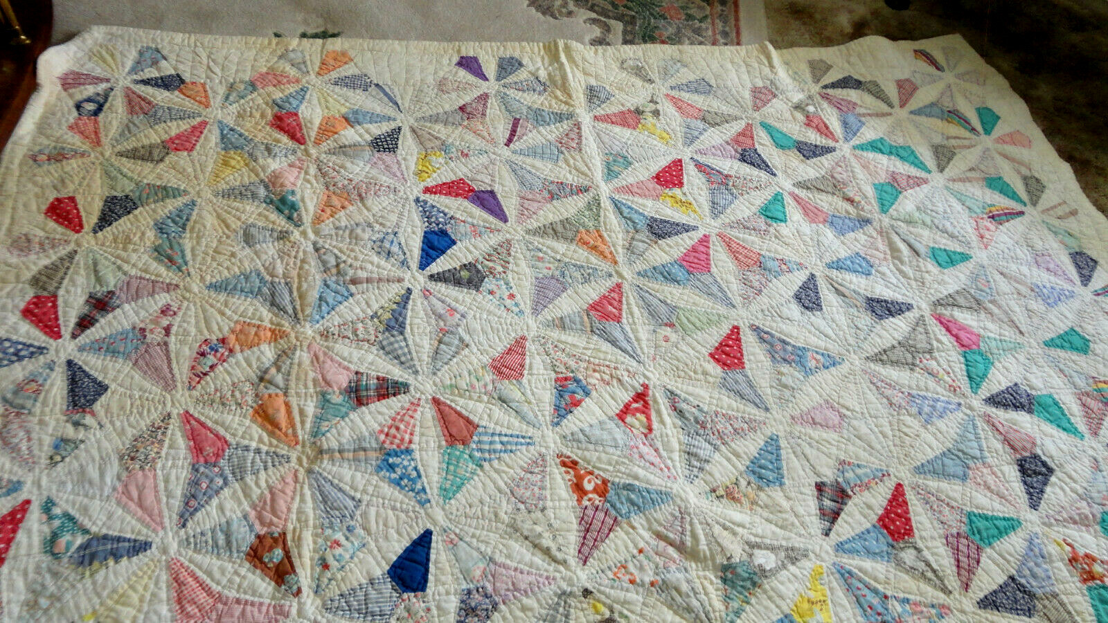 Hand Stitched Pin Wheel Patchwork Quilt ~1930's~ Flour & Sugar Sacks ~ So lovely