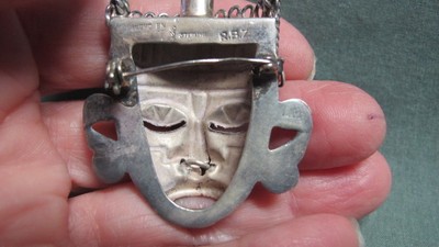 Mexico  Sterling Silver CBZ Mask Head  Brooch Pin
