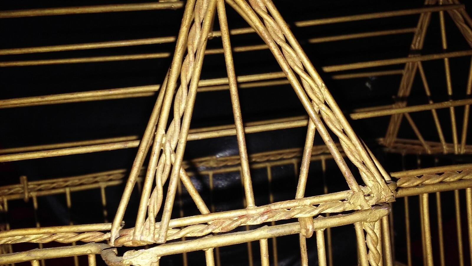 Vintage Decorative Wire Framed Bird House Cage Gold 10