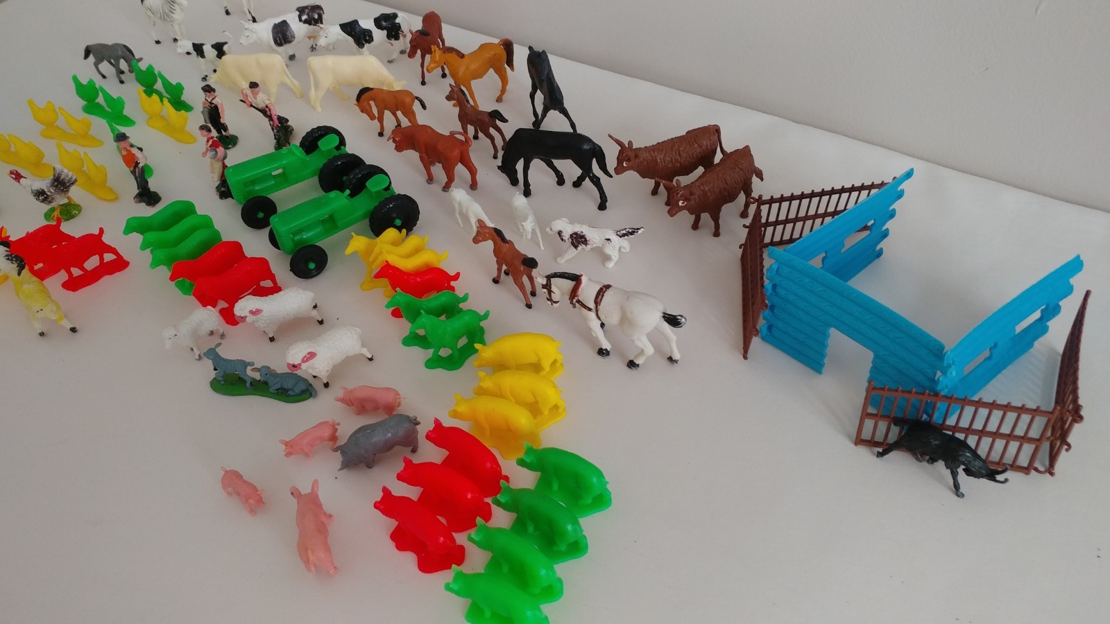 Vintage Plastic Farm Animals, Includes Attachable Fence, Building, and Tractors