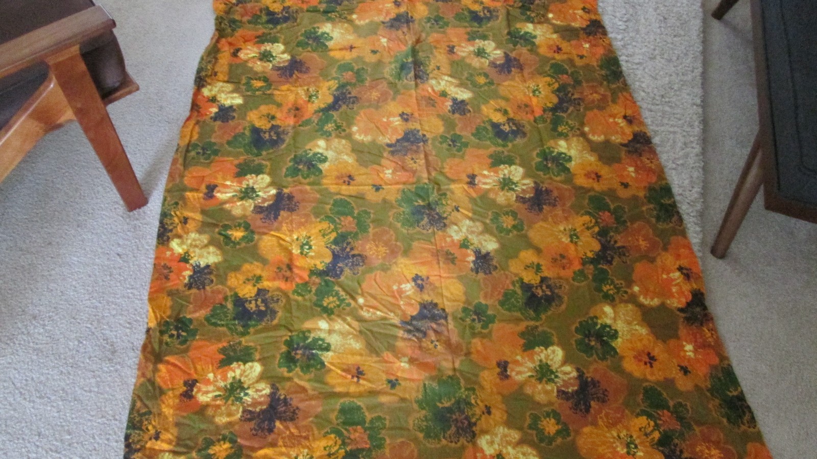 Vintage Fabric Retro Mid Century 1960s Orange Flower Power 52 x 64 F