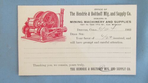 1903 Hendrie & Bolthoff Mining Machinery Company Advertising Post Card-Telluride