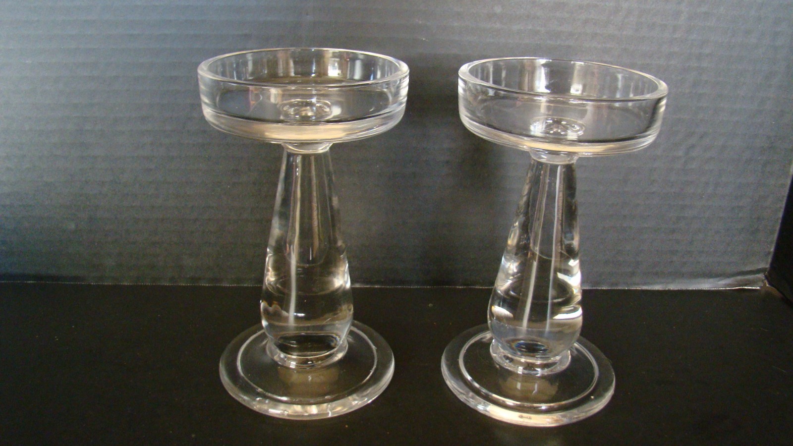 Pair Of Blown Glass Pillar Candle Holders