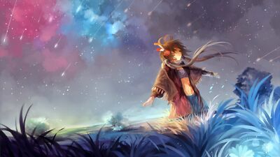 Anime Vocaloid Anime Girls Sky Stars Anime  Gaming Mat Desk 12434