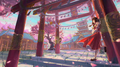 Anime girls long hair flowers petals building brown eyes playmat gaming mat