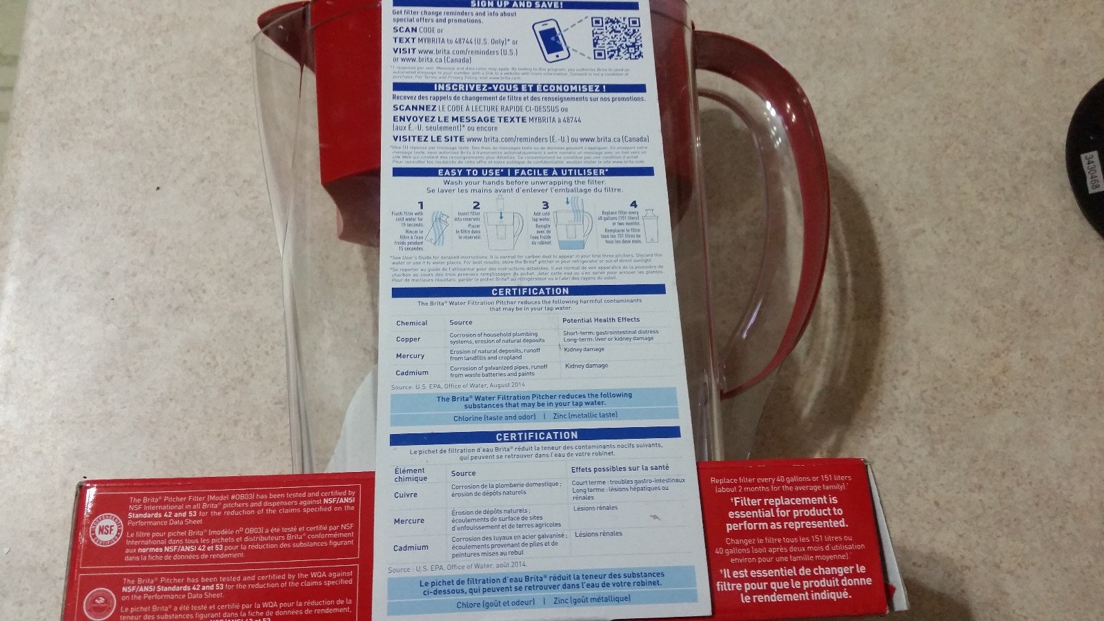 New BRITA Water Filtration System Space Saver Color Series 6 cup pitcher RED