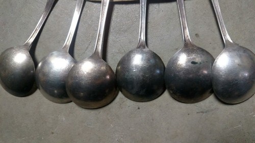 6 1912 Silverplate Rogers Puritan Gumbo Soup Sugar Spoons Silver Plate Bouillon