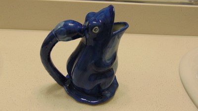 WCL POTTERY PITCHER BLUE FROG/JUG LILLY PAD 7