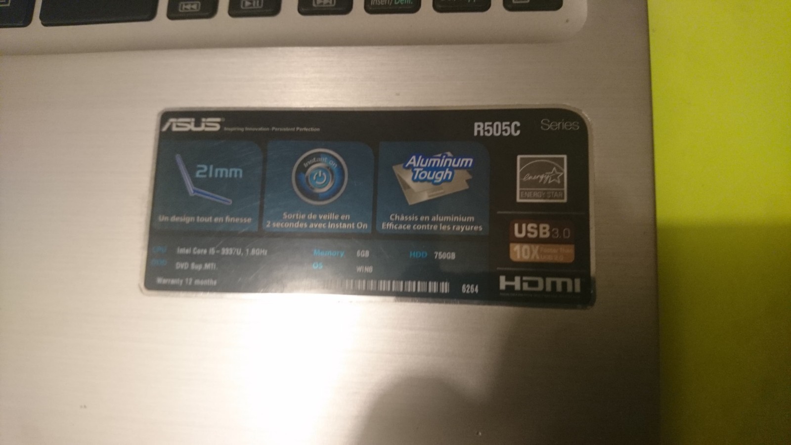 Asus K56CB - K56CM - R505C   palm rest / touchpad / extra Can-French keyboard