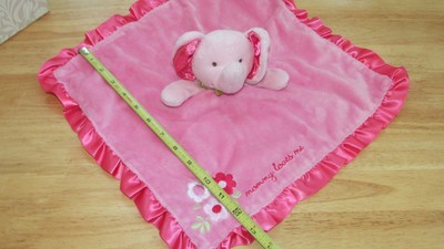 Carters Mommy Loves Me Elephant Pink Security Blanket Lovey Flowers satin ruffle