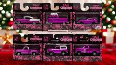 M2 Machines Pink Chrome Series Chevy Volkswagen Nissan Ford Dodge FULL SET 6 PCs