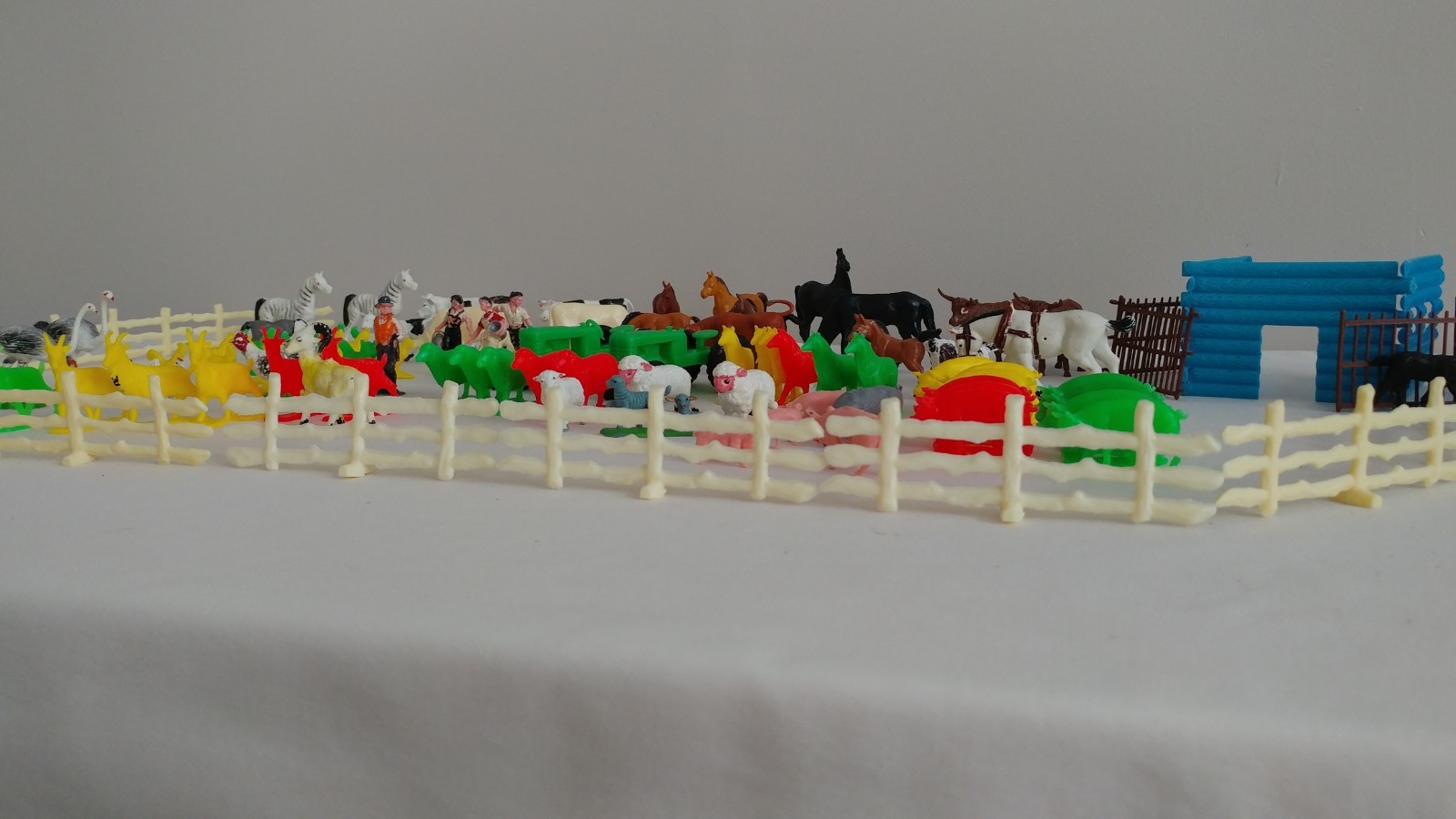 Vintage Plastic Farm Animals, Includes Attachable Fence, Building, and Tractors