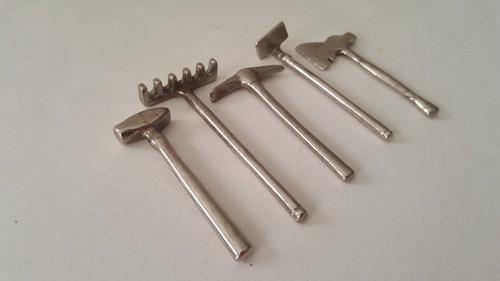 Vintage Nickel Plated Cast Iron Miniature Toy Tool Lot Hammer Pick Ax Arcade