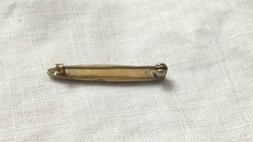 Antique Victorian tiny brass repousse bar pin. C clasp