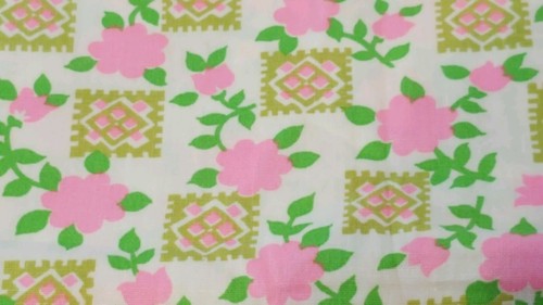 1 yard of vintage pink and green floral fabric retro