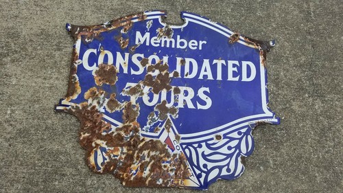 MEMBER CONSOLIDATED TOURS PORCELAIN SIGN VERY RARE EARLY 1900'S GAS STATION