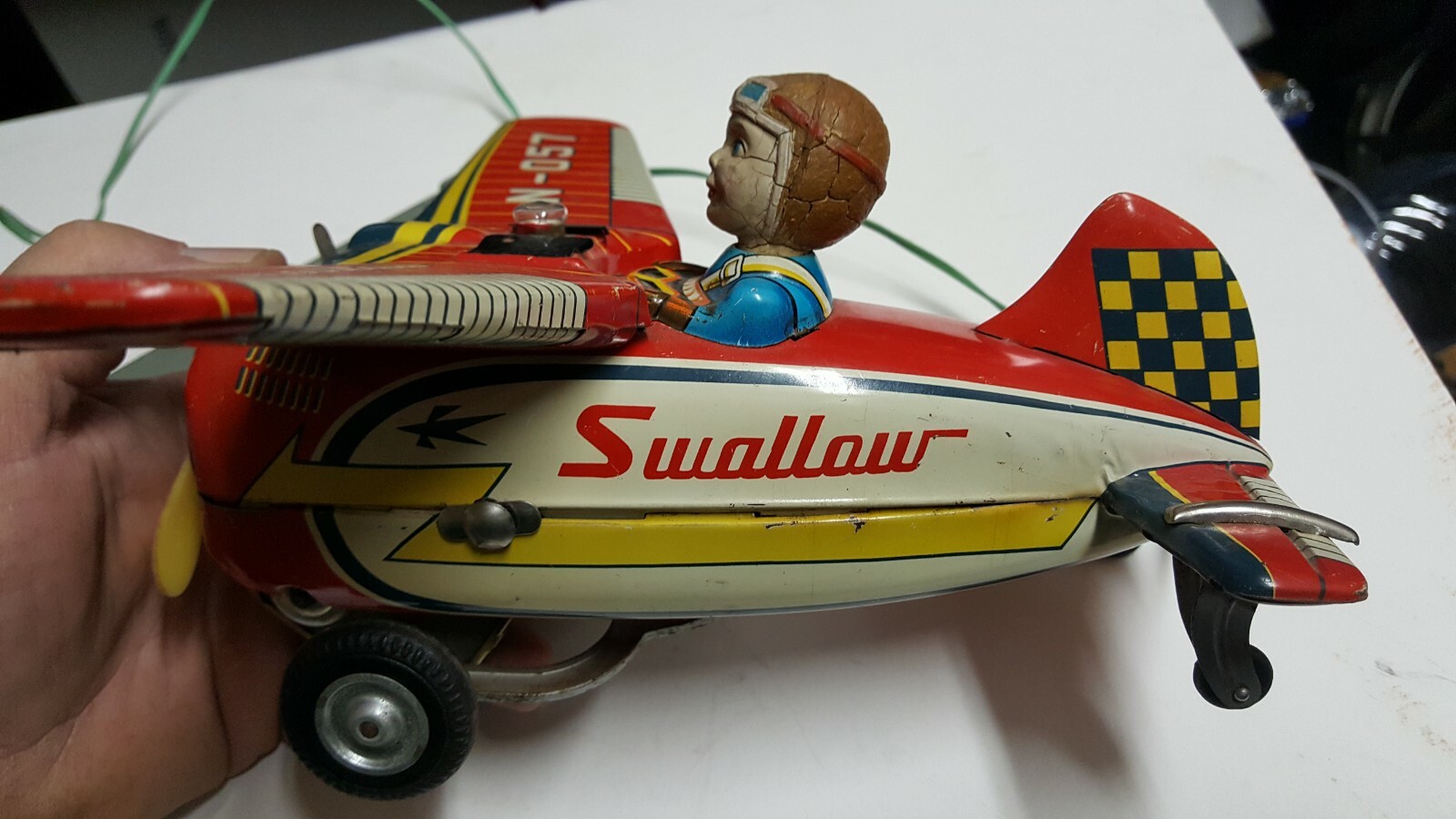 SWALLOW BATTERY OPERATED LOOP AIRPLANE TIN 1960s JAPAN MODERN TOYS Rare PLANE