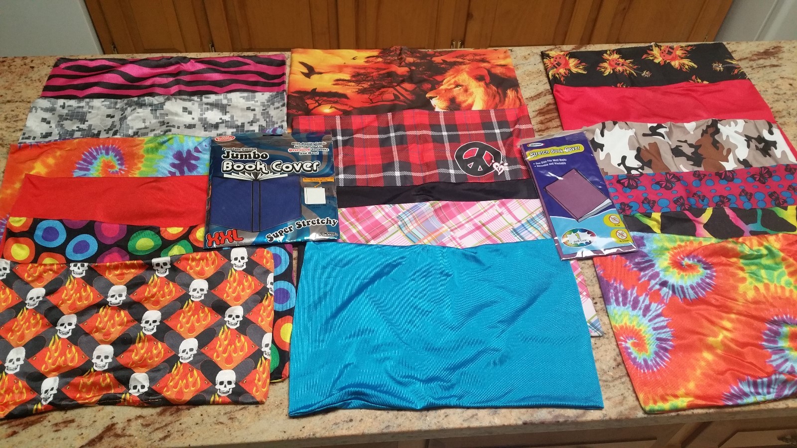 Lot of 19 Stretch Book Cover 17 Slightly Used, 2 New Assorted Sizes and Colors