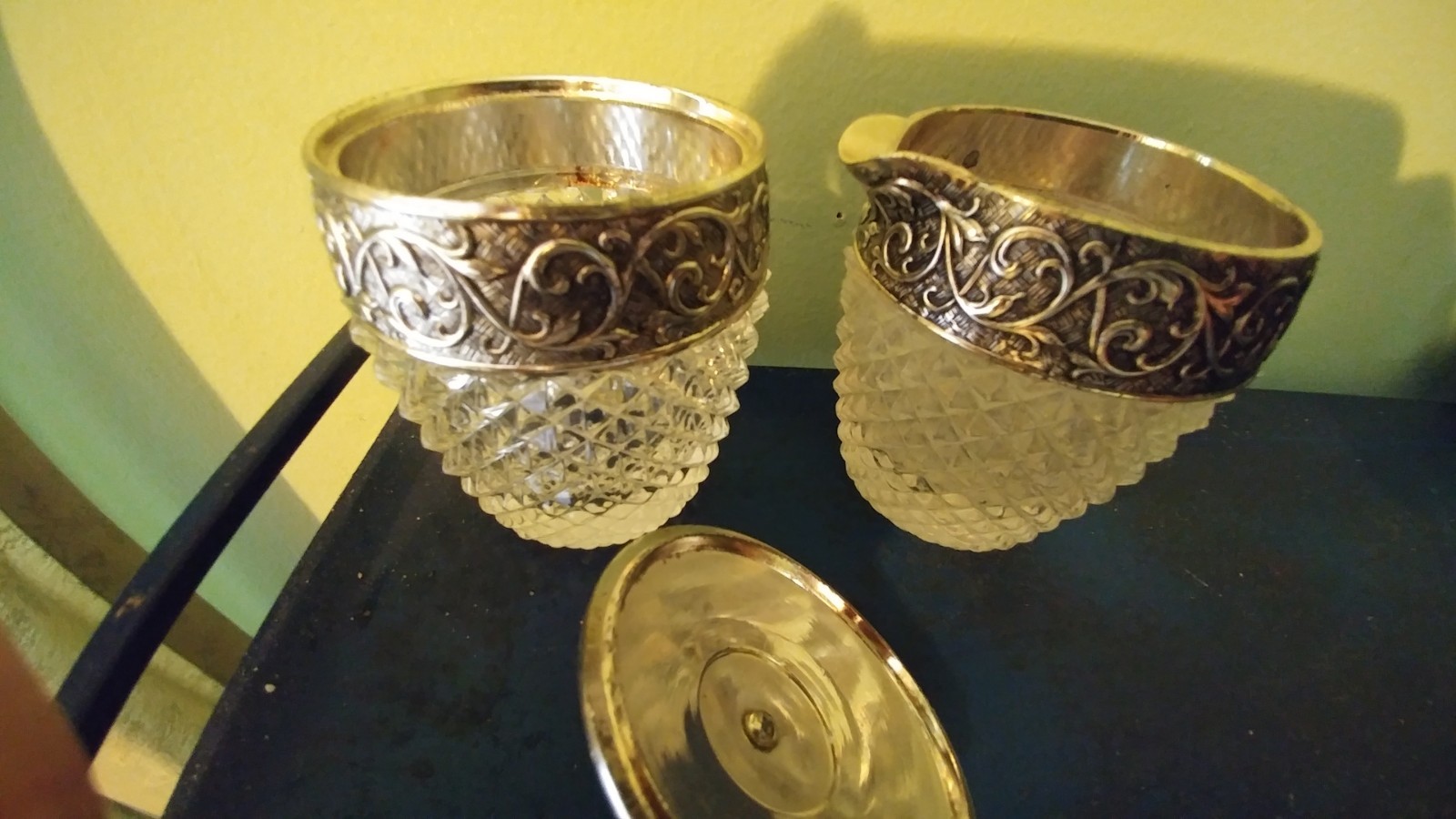 DELLI, INC. SILVERPLATED & CRYSTAL CREAMER & SUGAR - JAPAN - 2 3/4