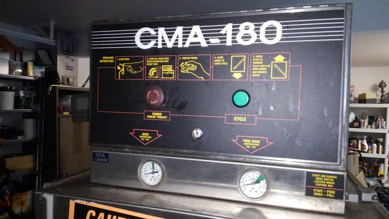 CMA High Temperature Sanitizing Dishwasher, with hot water booster.