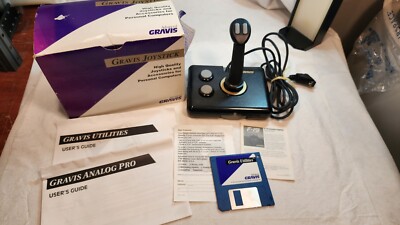 Vintage Advanced Gravis Analog Pro Joystick w Manual, Floppy Disk & Original Box
