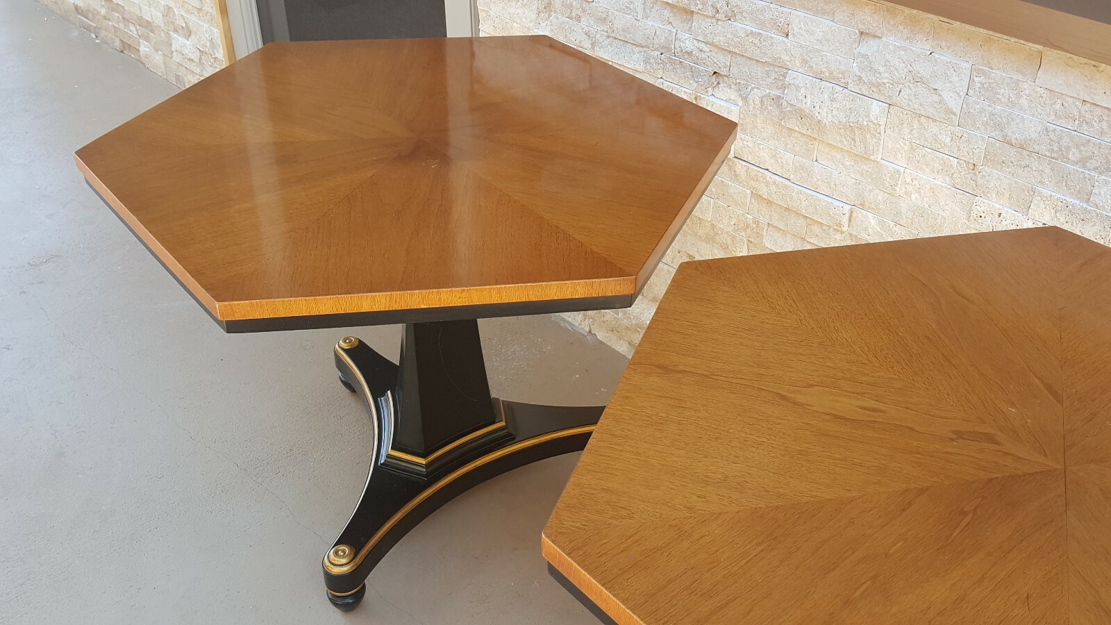 Vintage black and gold empire style side tables (Baker, Hollywood Regency?)