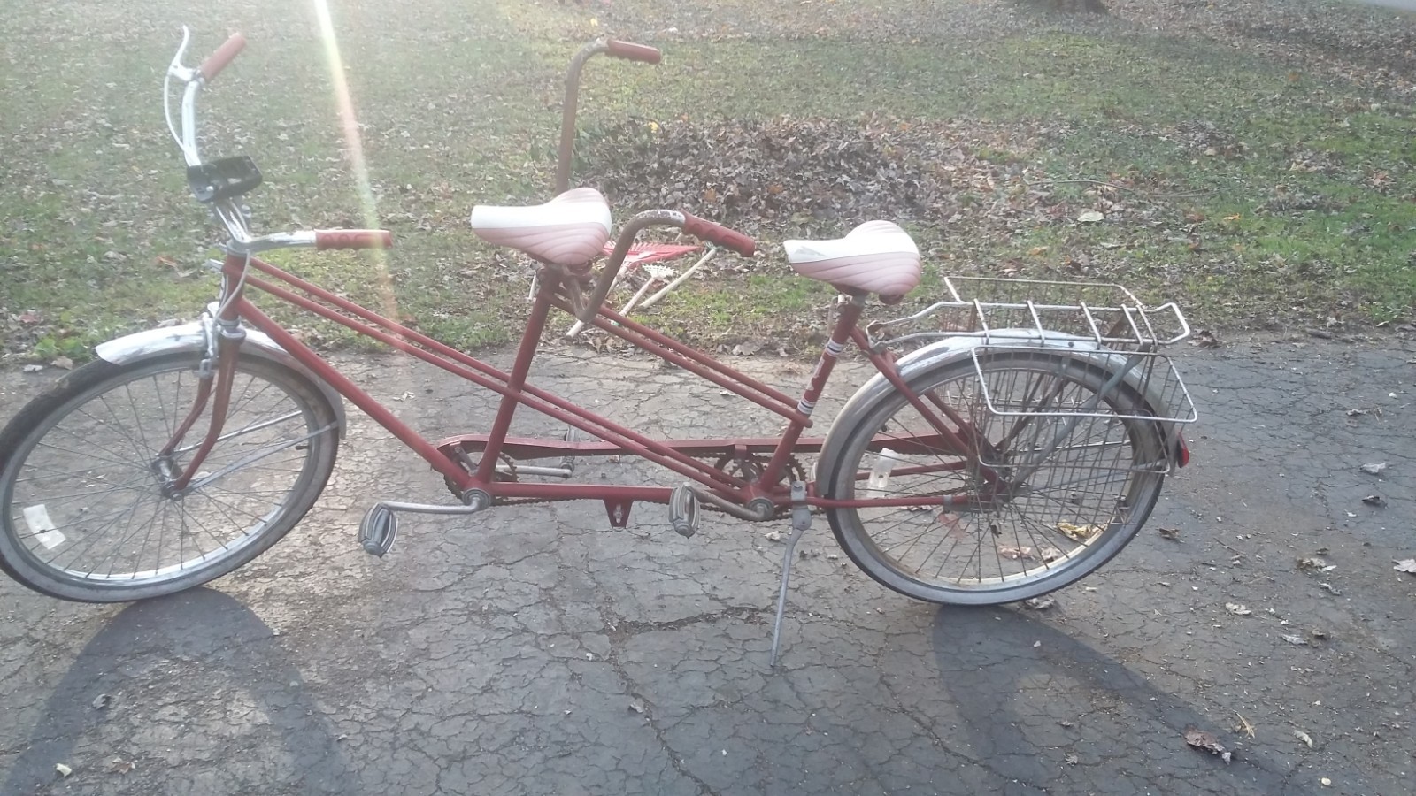 Vintage Huffy Daisy Daisy Tandem Bicycle All Original Red and White